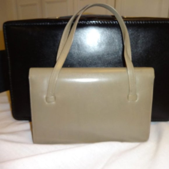 J.MILLER FOR PRESTIGE-VINTAGE KHAKI/BEIGE LEATHER HANDBAG-BOW ACCENT - Picture 4 of 6